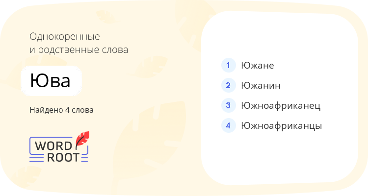 Однокоренные и родственные слова для юва