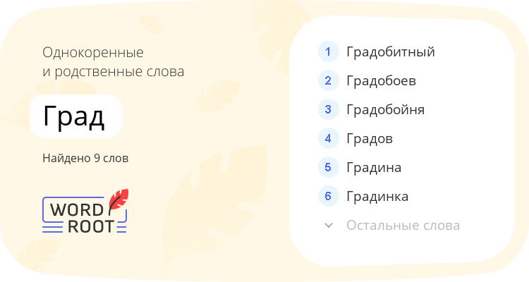 Однокоренные и родственные слова для град
