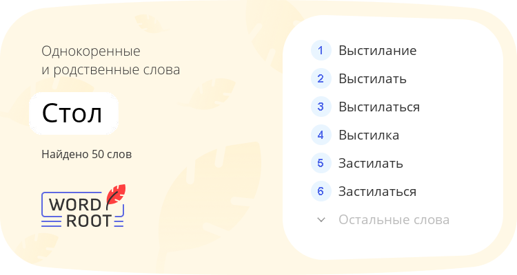 Однокоренные и родственные слова для стол