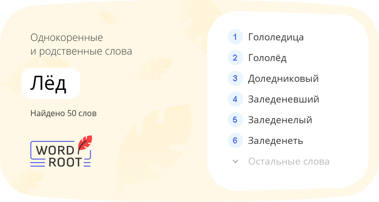 Однокоренные и родственные слова для лёд