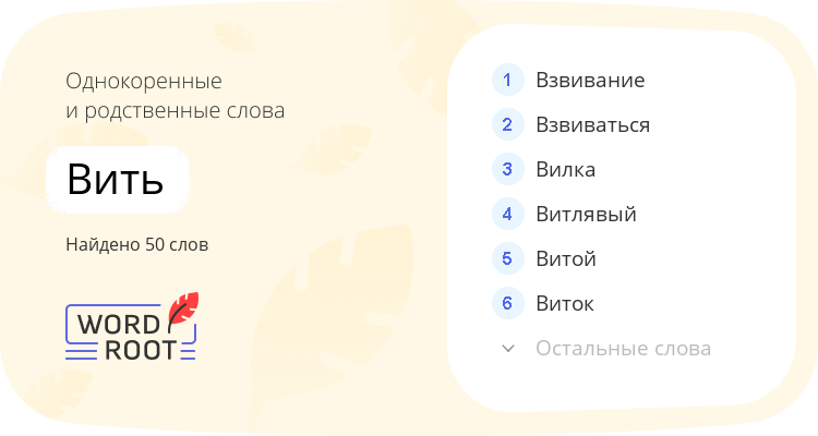 Однокоренные и родственные слова для вить