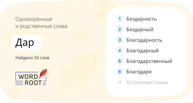 Однокоренные и родственные слова для дар