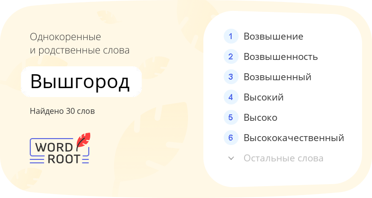 Однокоренные и родственные слова для вышгород