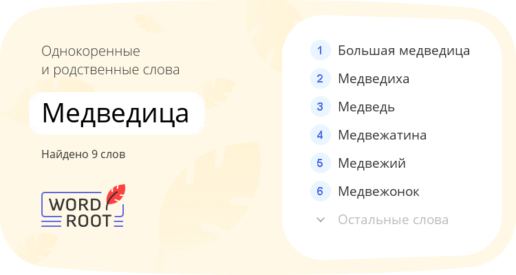 Однокоренные и родственные слова для медведица