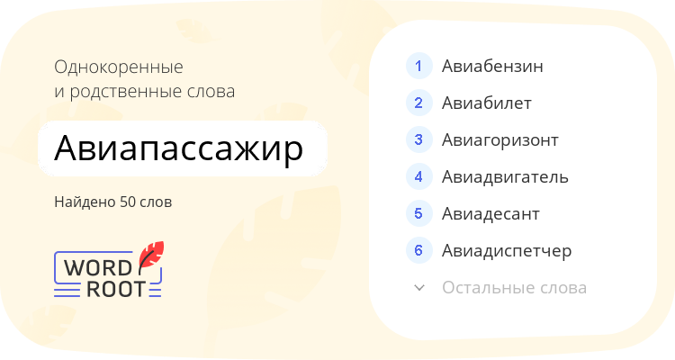 Однокоренные и родственные слова для авиапассажир