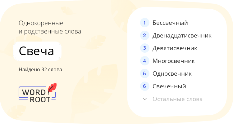 Однокоренные и родственные слова для свеча